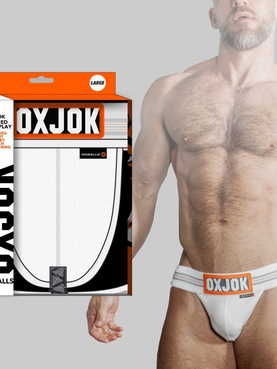 SLINGJOCK upthrust slider-strap jock, WHITE SNOW, LARGE