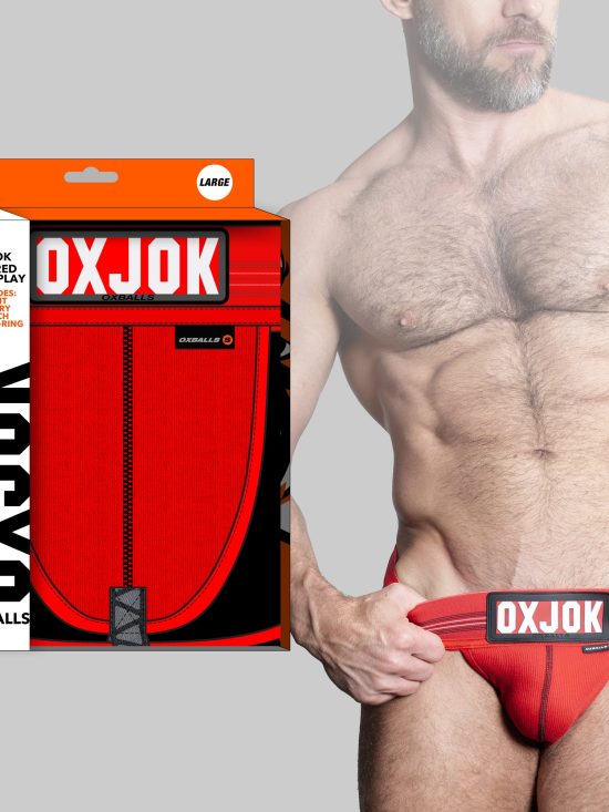 SLINGJOCK upthrust slider-strap jock, RED HOT, LARGE