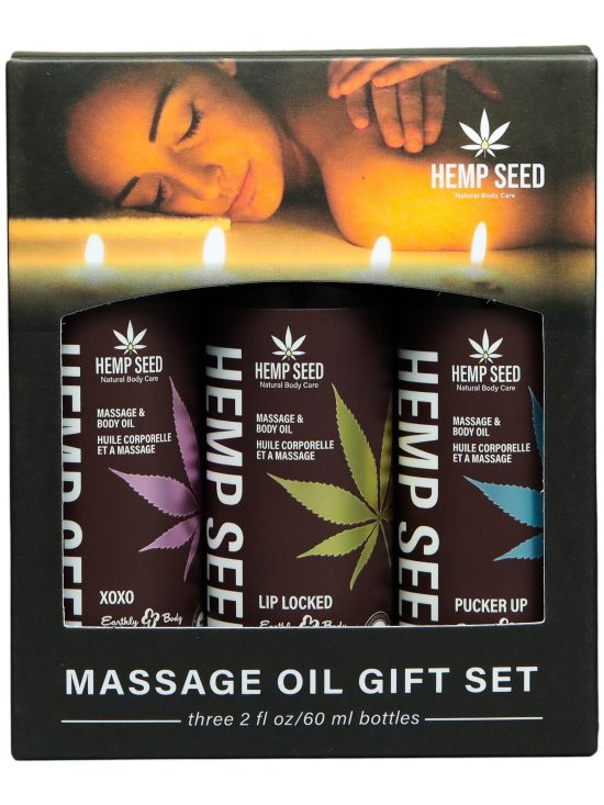 Hemp Seed Valentine '26 Massage Oil Trio Gift Set Includes 1 of each 2oz Massage Oil: XOXO, Lip Locked, Pucker Up