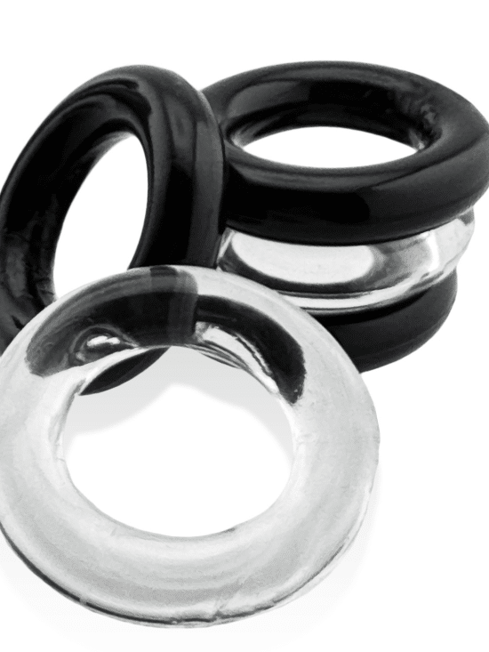 JACKER 5-STACK five-pack tube super-strong  cockrings CLEAR/BLACK