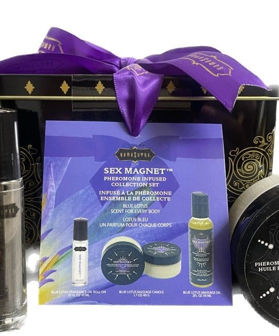 Sex Magnet Pheromone BLUE LOTUS Gift Set Includes   Roll On Fragrance, Massage Oil,  Massage Candle
