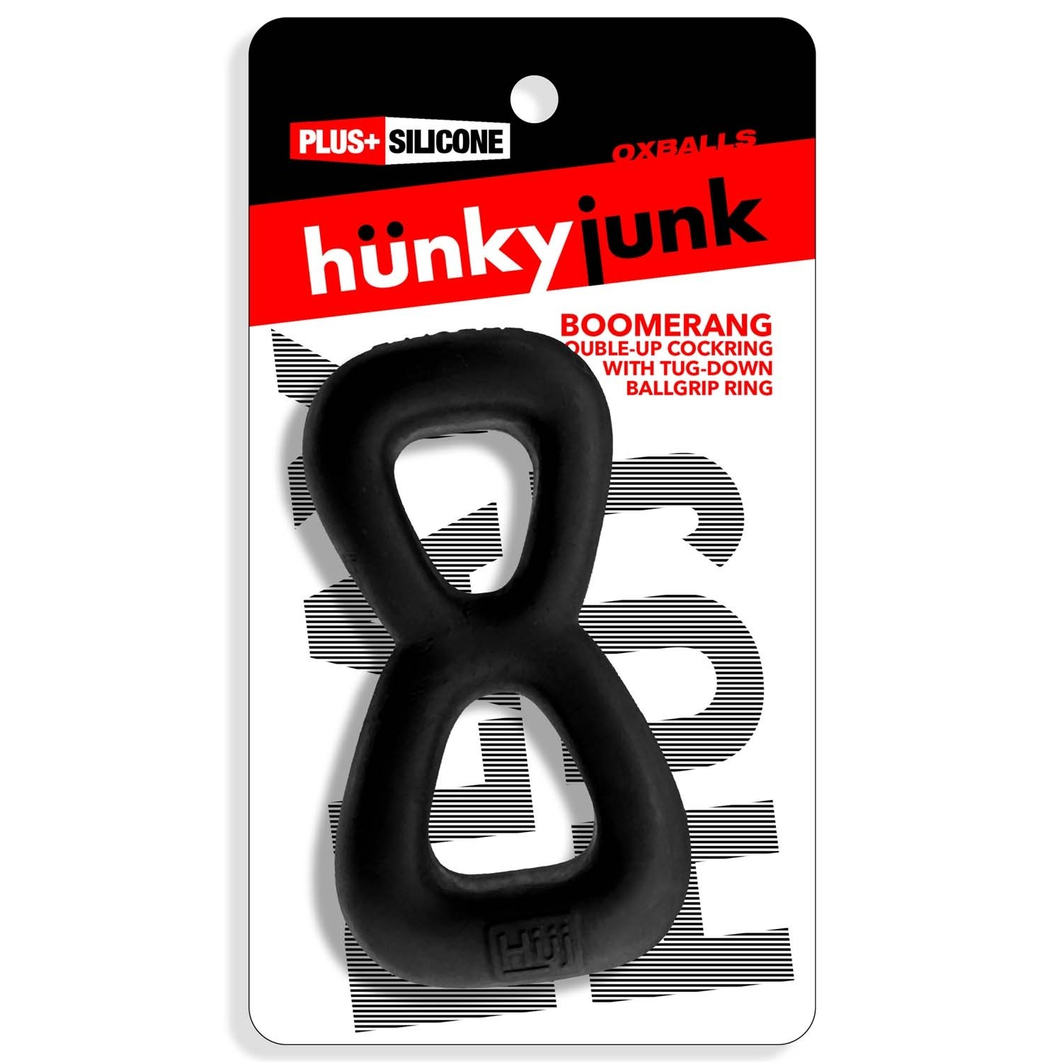 BOOMERANG double-ring cockring & nut-tugger BLACK FOG - Image 2