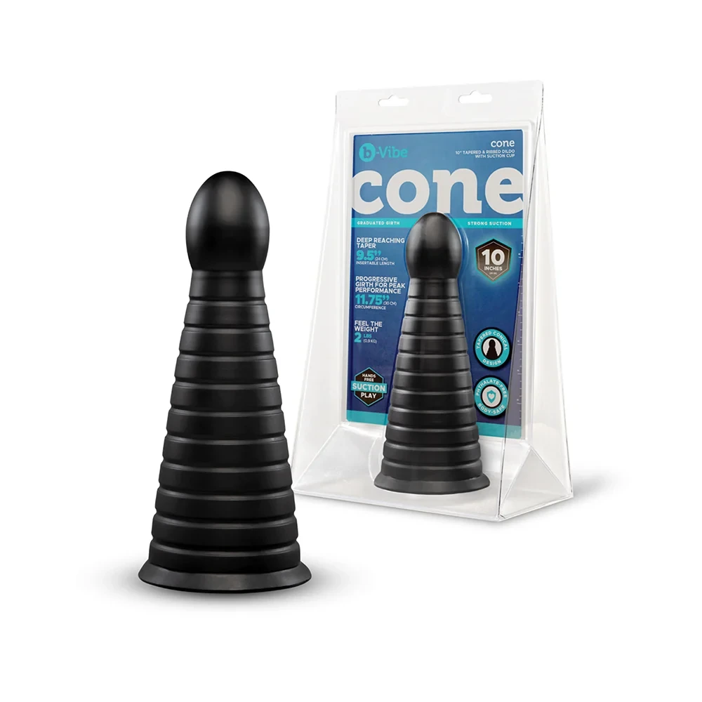 CONE - 10" TAPERED & RIBBED DILDO WITH SUCTION CUP - Image 2