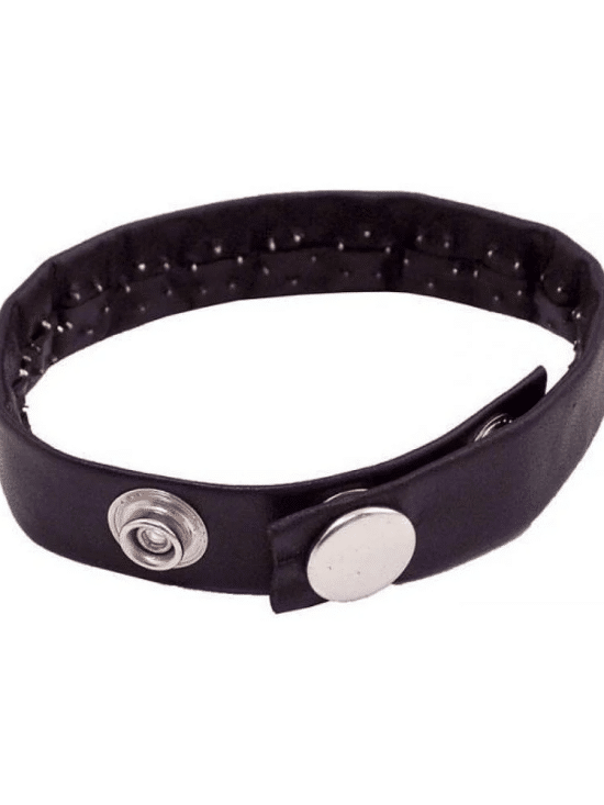 Leather Pin Prick Cock Strap In Clamshell Black