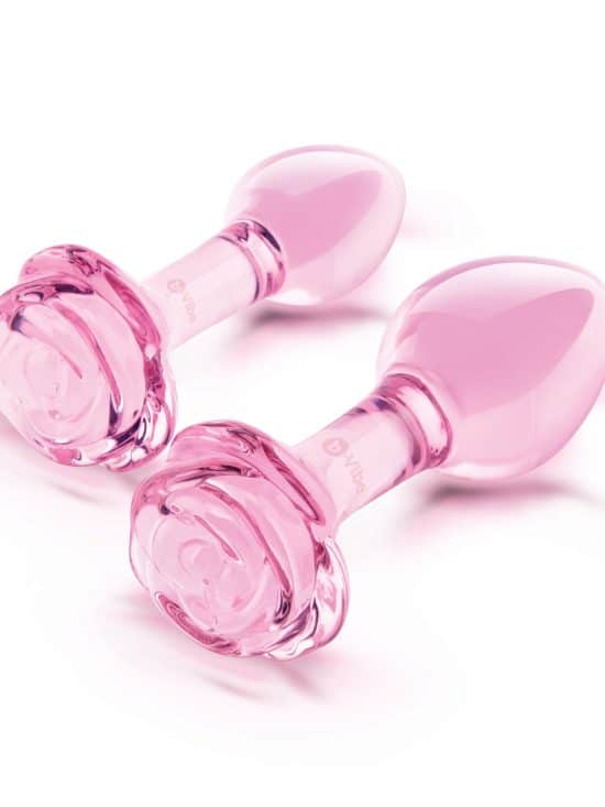 Pink Roses Glass Butt Plug Training Set