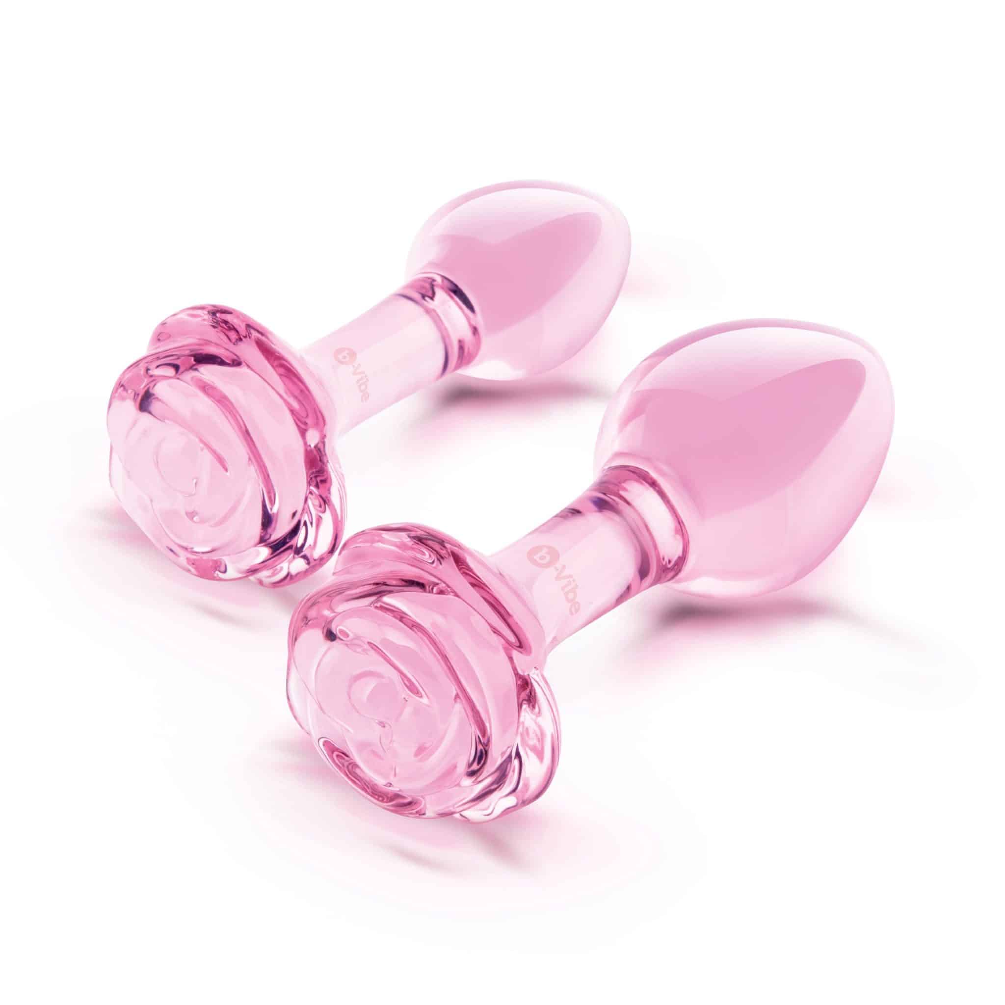 Pink Roses Glass Butt Plug Training Set