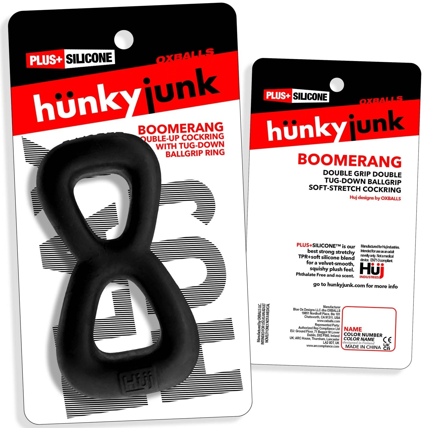 BOOMERANG double-ring cockring & nut-tugger BLACK FOG - Image 6