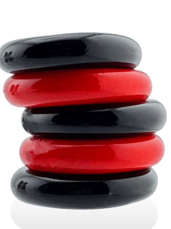 JACKER 5-STACK five-pack tube super-strong  cockrings RED/BLACK