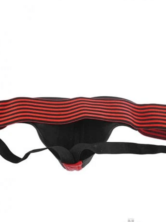 Leather Jock Strap With Stripe Black & Red Small