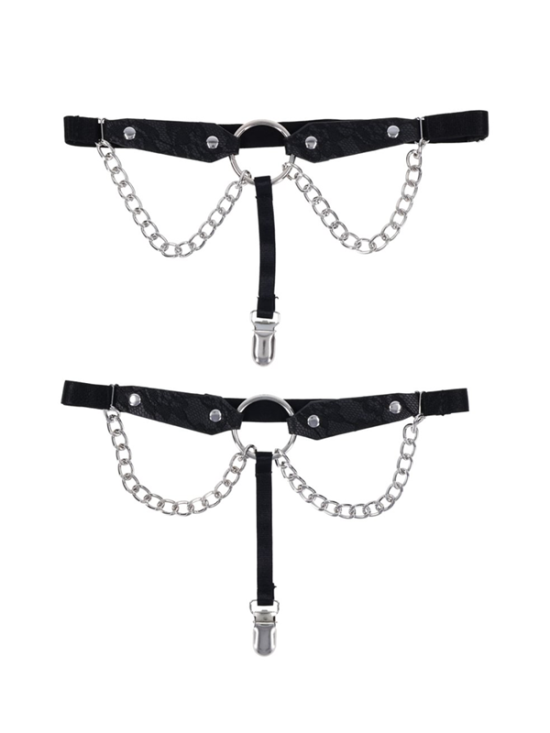 Chain Lace Garters - Black