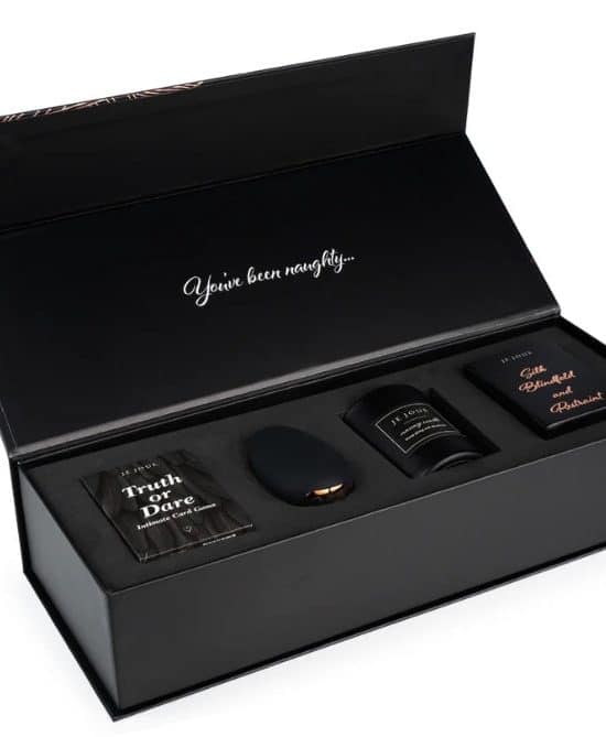 Naughty Gift Set: Black Truth or Dare Cards, Mimi, Massage Candle, Silk Blindfold & Restraint