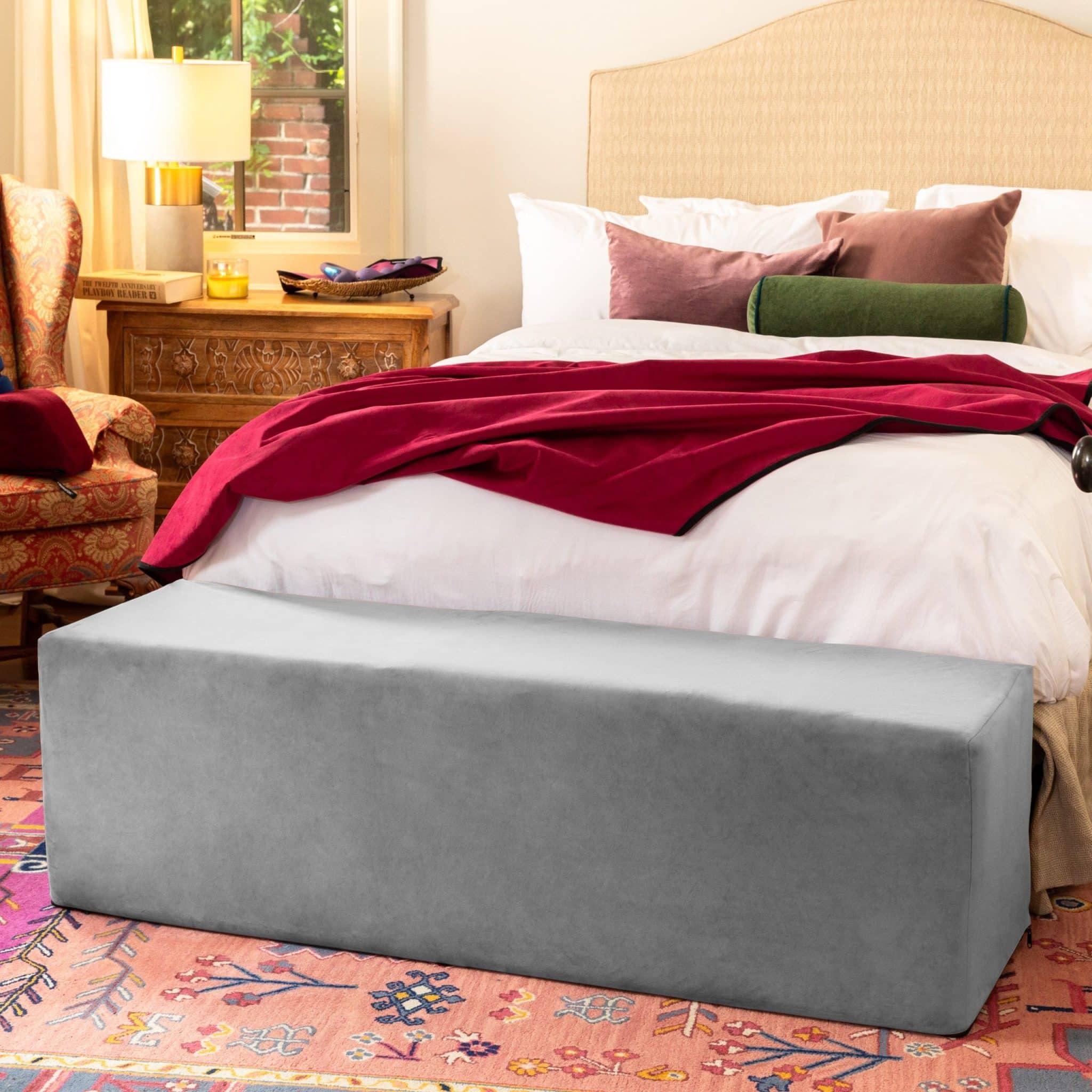 Aria Flip Chaise 18 Inch Wide - Convertible Sex Chair and Bed Bench, Grey - Image 3