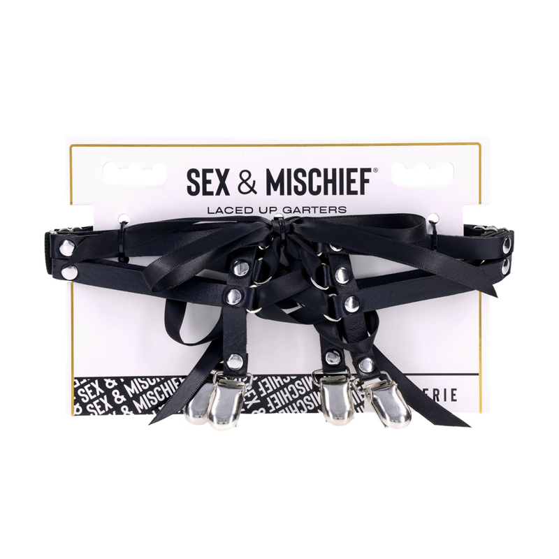 Laced Up Garters - Black - Image 2