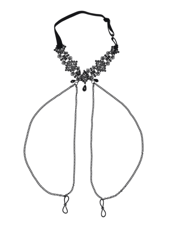 Lace Collar with Nipple Ties - Black